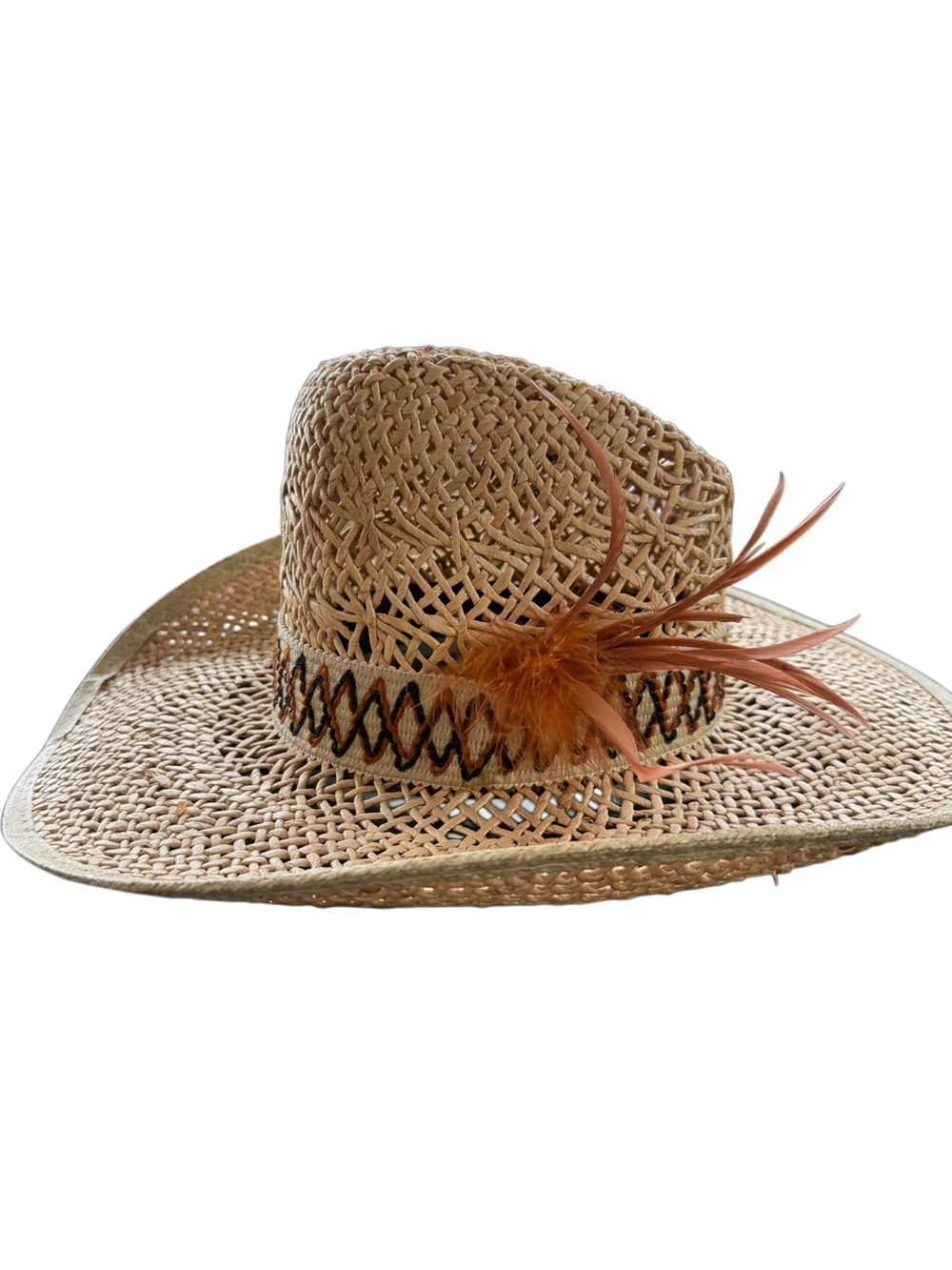 Vintage Keyston Bros 1868 Straw Cowboy Hat Western Size 7 1/8 feather safari